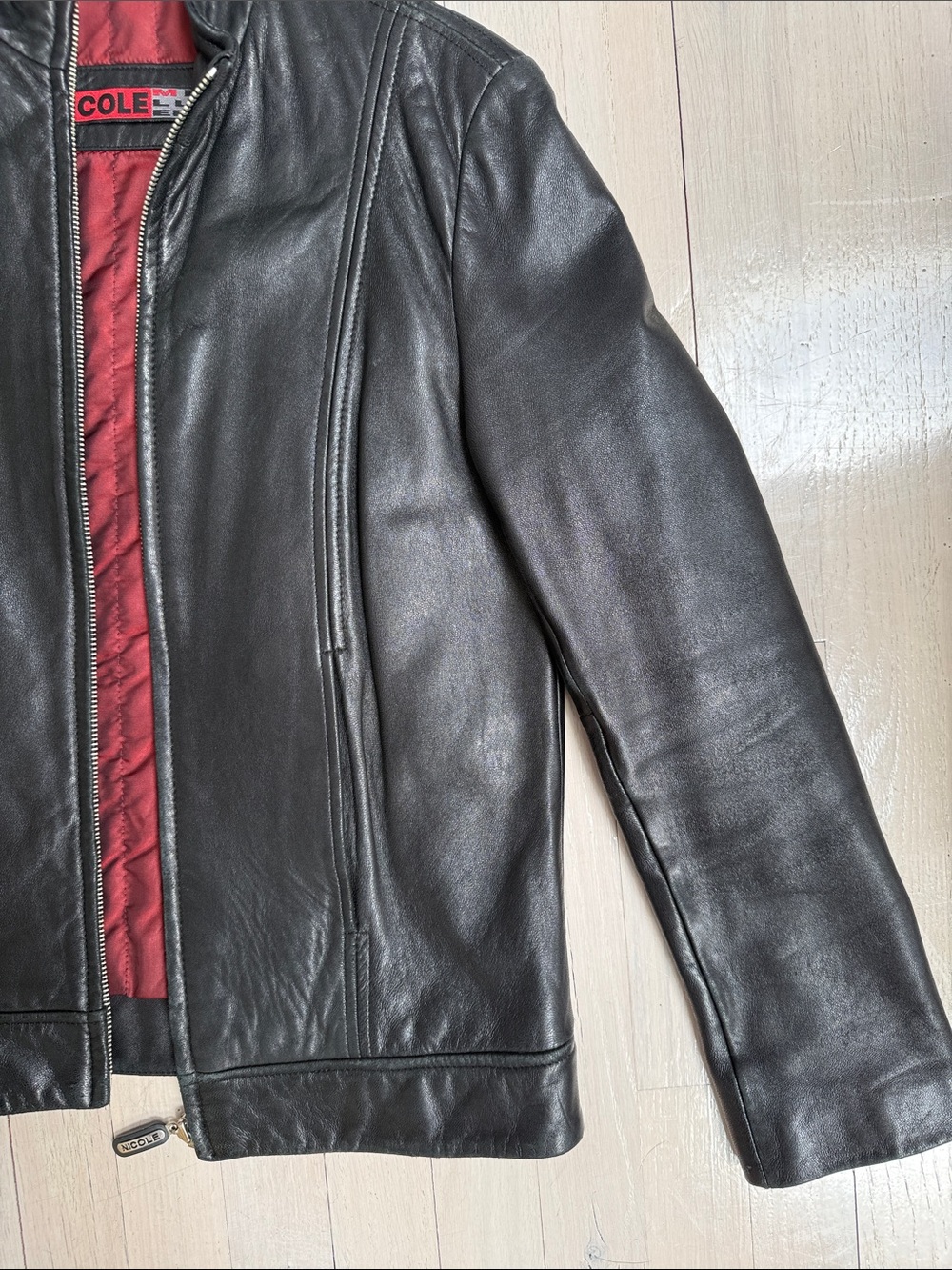 Classic Black Leather Zip Front Jacket - Picture 6 of 6